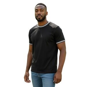 Distortion Mens Black Waffle Knit Crewneck T-Shirt Contrast Tipping NEW